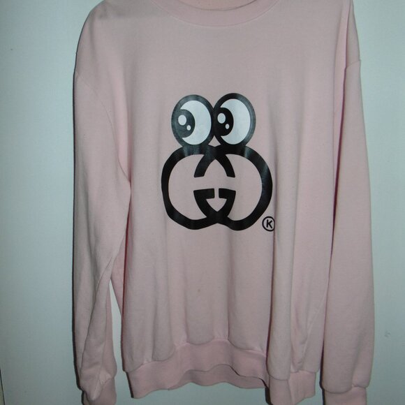 Kikillo Oversized GG Eyes Pink Sweatshirt Sweater Boyfriend Toon Face Medium - Picture 12 of 13
